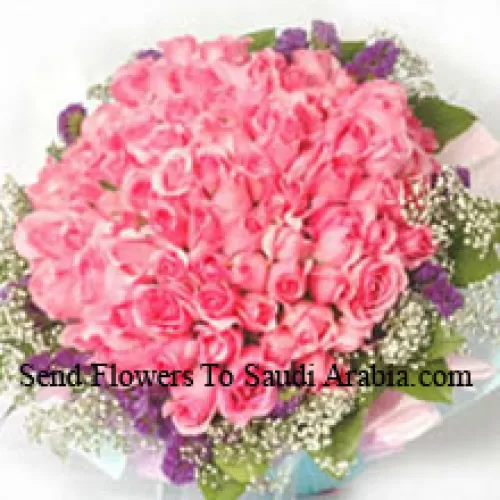 Bunch Of 100 Pink Roses With Seasonal Fillers