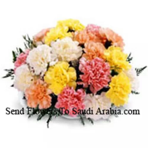 Basket Of 24 Mixed Colored Carnations